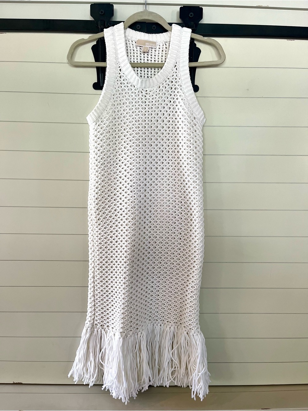 Michael Kors Sleeveless White Crochet Fringe Dress / Cover Up - Medium (No Slip)